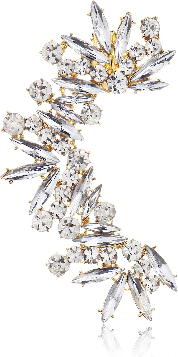 STONEFANS Rhinestone Silver Full Ear Cuff Earrings for Women Ear Clip Wrap Statement Climber Crawler Earrings for Women Hypoallergenic Silver Wedding Jewelry Gifts - Image 1